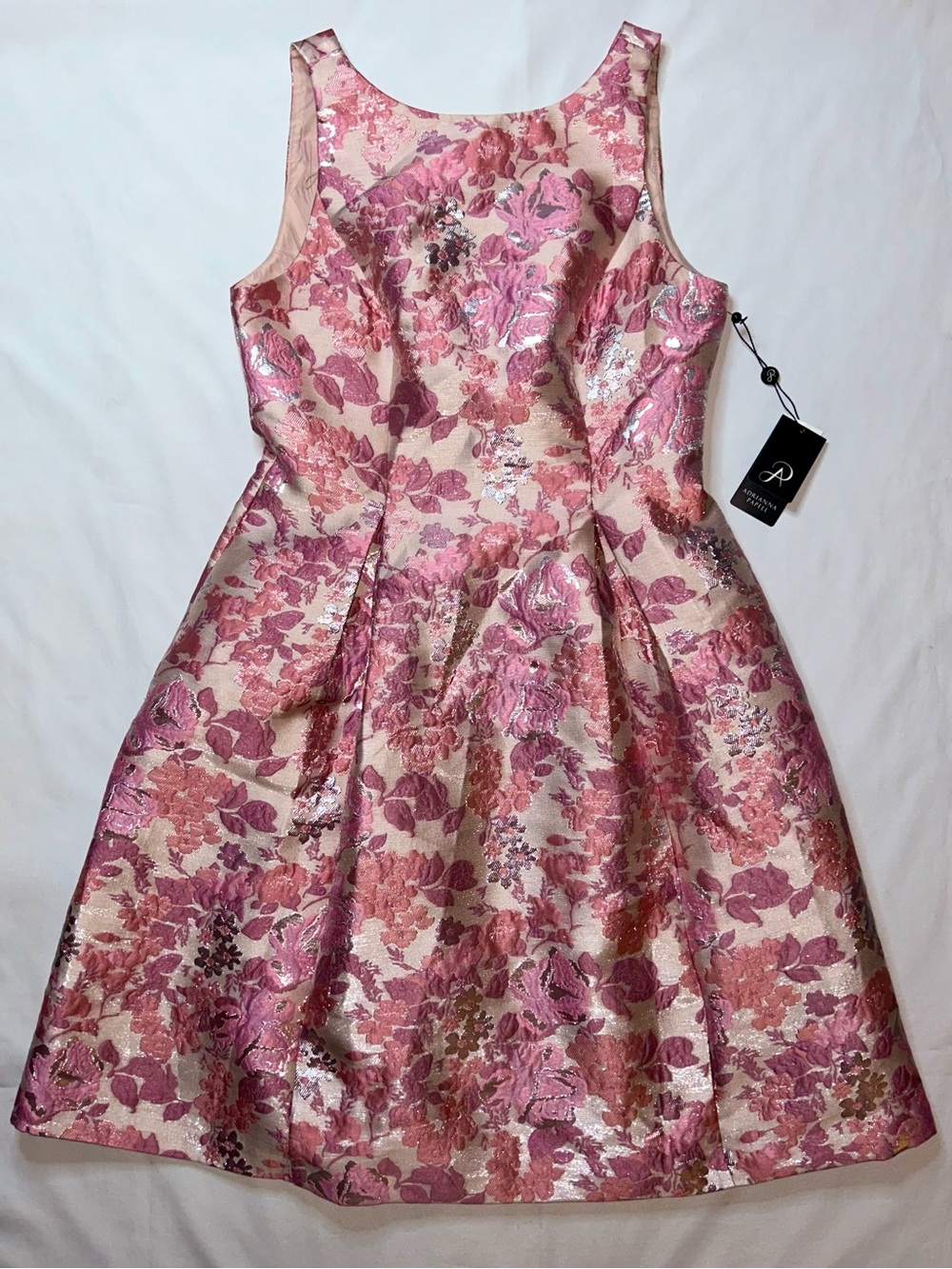 Adrianna Papell Pink Floral Jacquard Fit Flare Cocktail Party Dress Size 8